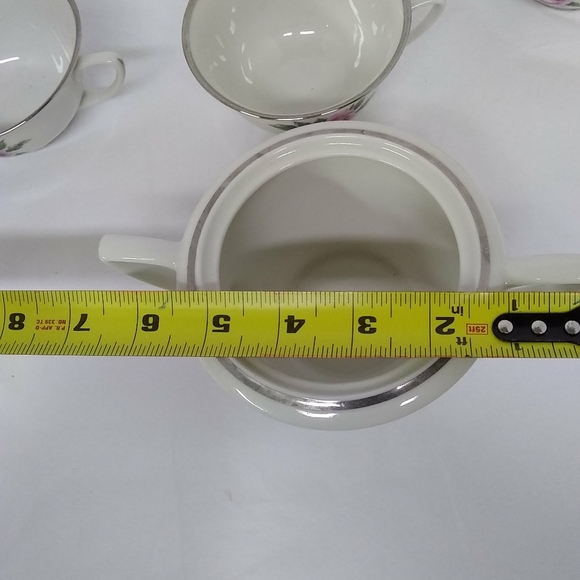 Royal Jackson Fine china 3 Cups 1 Sugar Dish 5pc Pink Rose w/ Silver Trim Patt.. - Picture 9 of 11